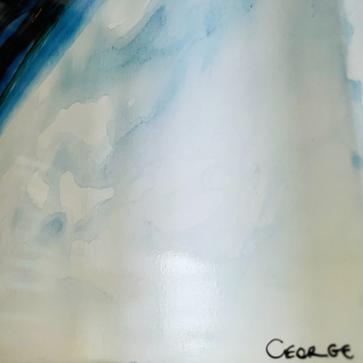 Fluid ocean-inspired artwork with bold turquoise and earth tones in acrylic ink on canvas by Charlotte George Artist