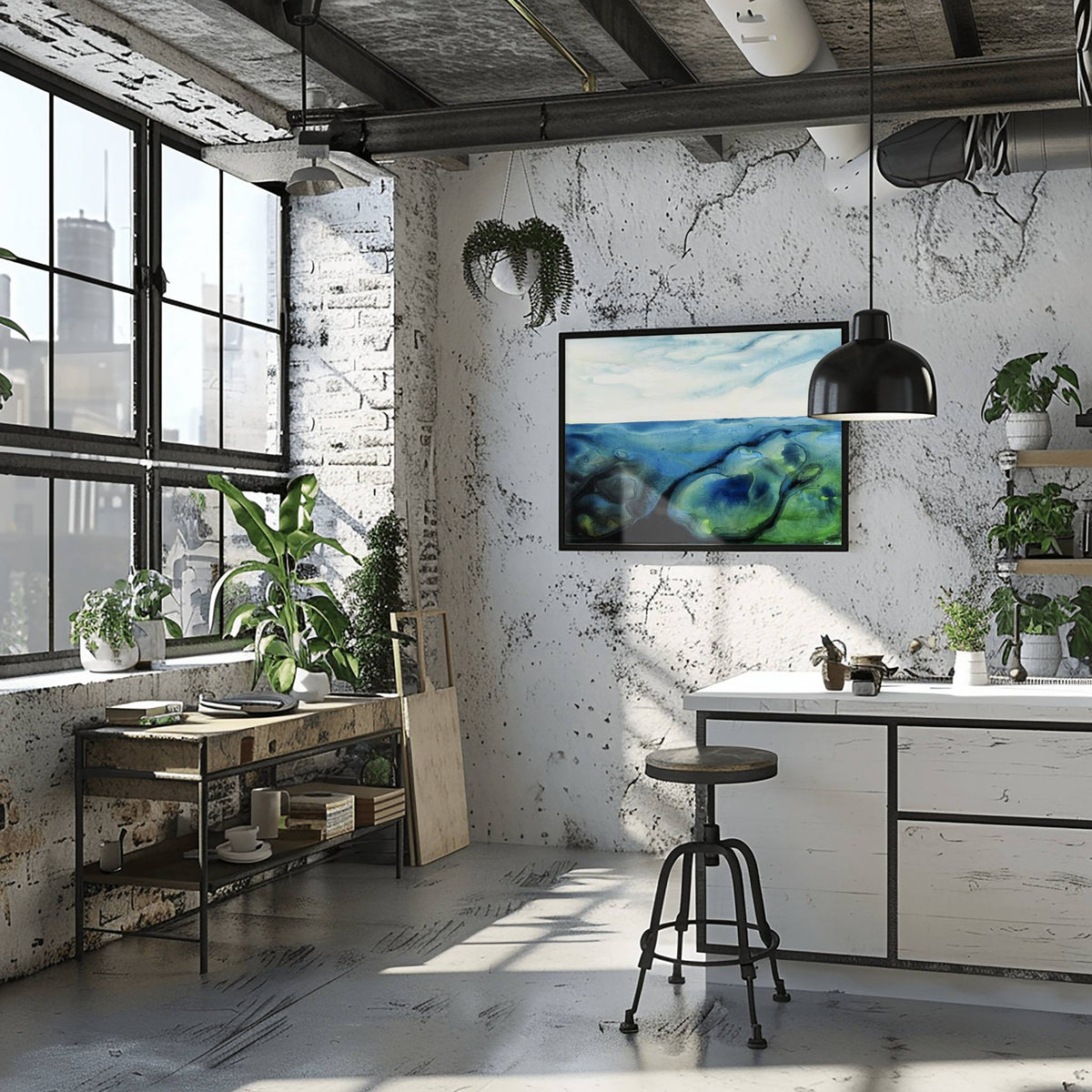 Paua Pools captures the fluid, organic beauty of tidal pools and ocean inlets, where vivid blues and lush greens swirl and merge like liquid gemstones