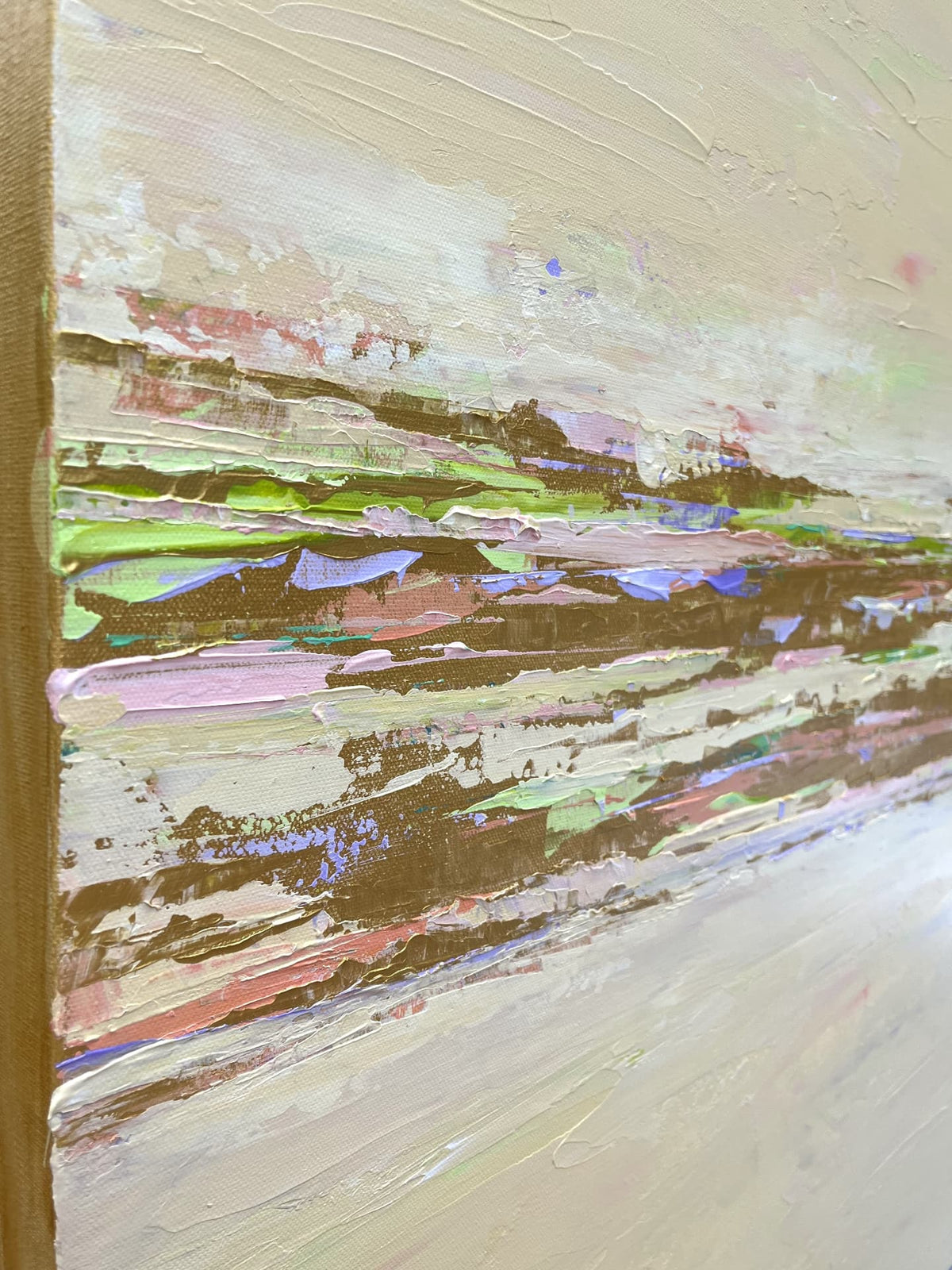 Confetti Dawn V angled detail showing impasto texture