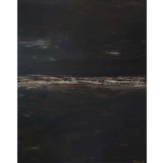 Organic, textural abstract painting inspired by warm neutral palettes, created with acrylic ink on board by Charlotte George