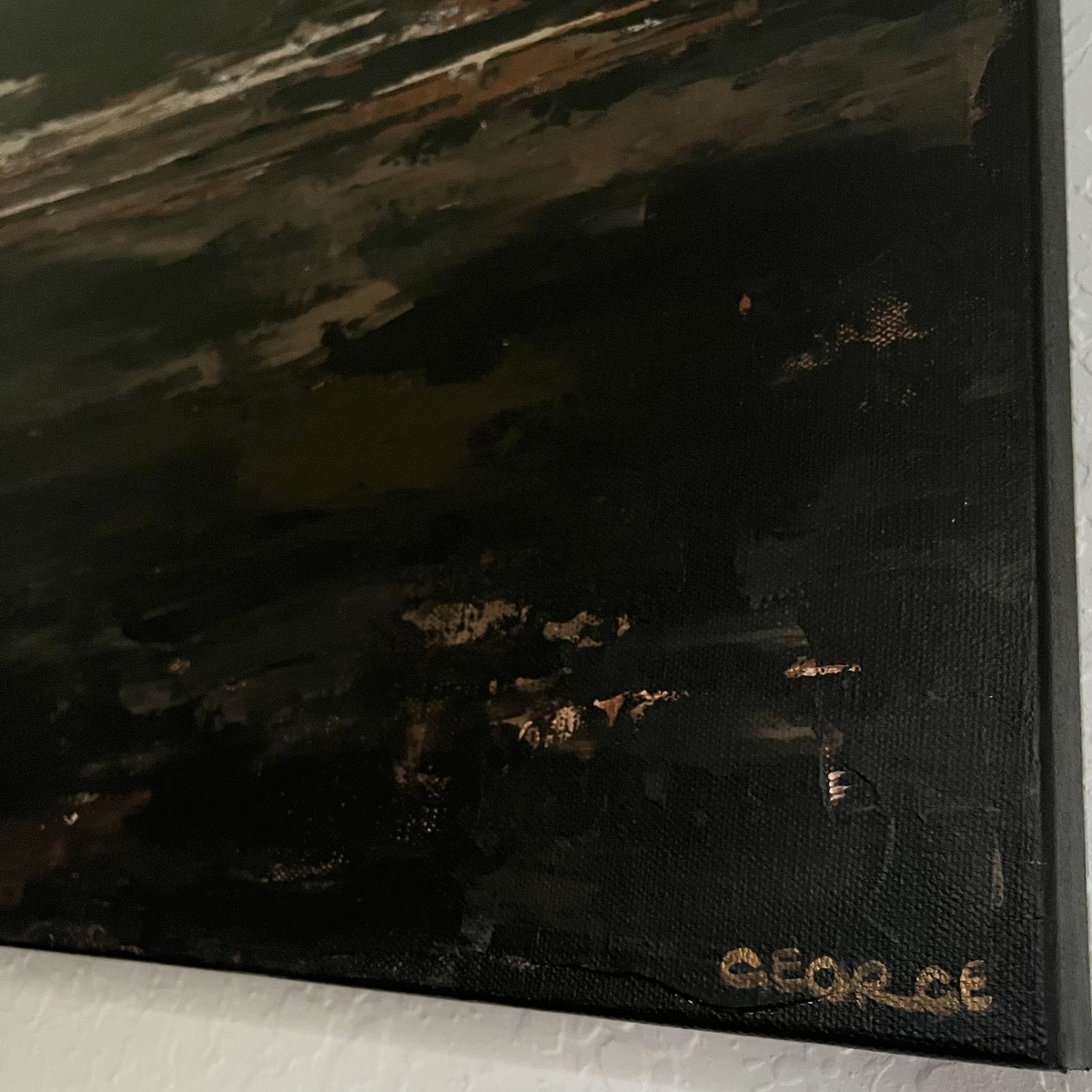 Earth-toned abstract painting with warm neutral hues and expressive texture by Charlotte George, ideal for minimalist decor