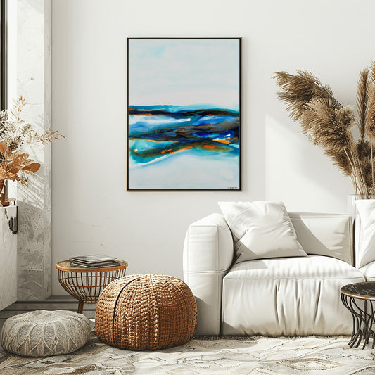 Waterline V fine art print by Charlotte George with flowing lines and soft earth tones, evoking natural water movement